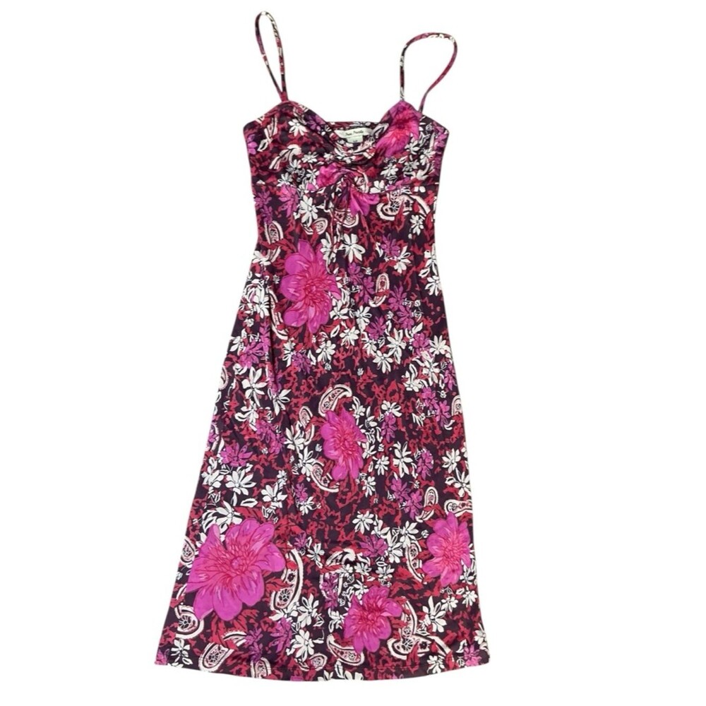 Free People floral midi dress ruched bust strappy slip boho S - Picture 2 of 6